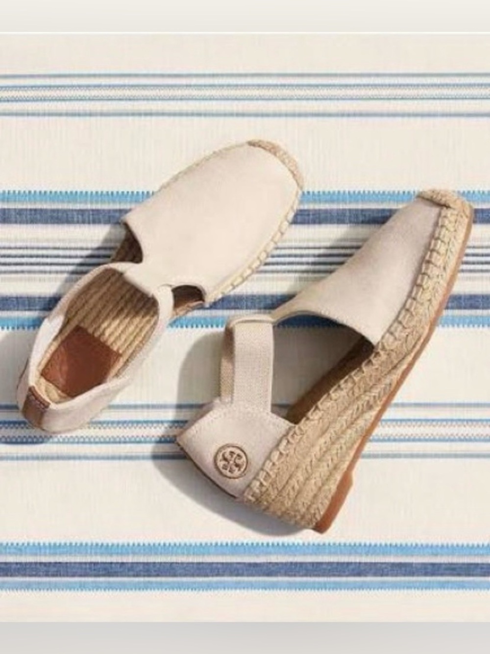 Tory Burch Neutral Beige Espadrille Wedge Sandals